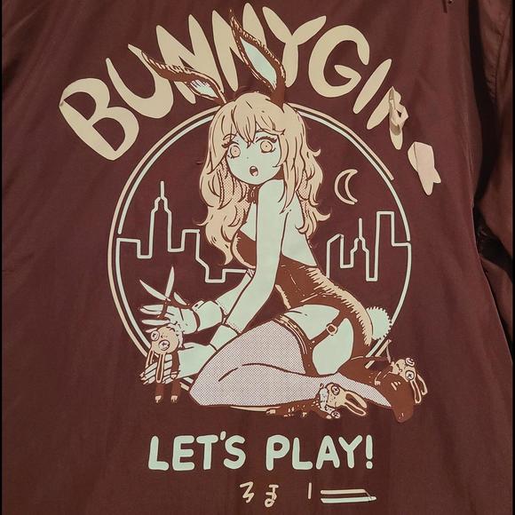 Damaged Omocat Bunnygirl Let's Play Anime Kawaii Red Windbreaker Jacket Size 2XL - Picture 1 of 9